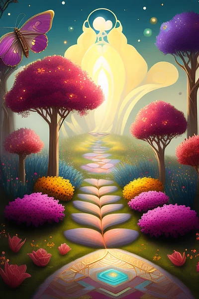 神秘风格蝴蝶金色小径插图