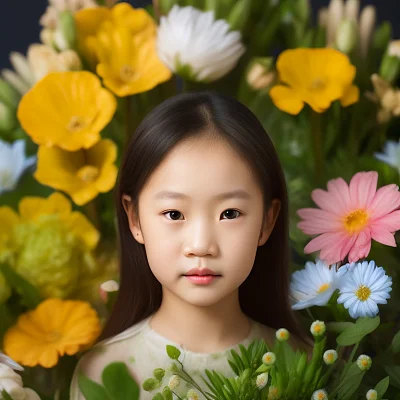 女孩与鲜花特写