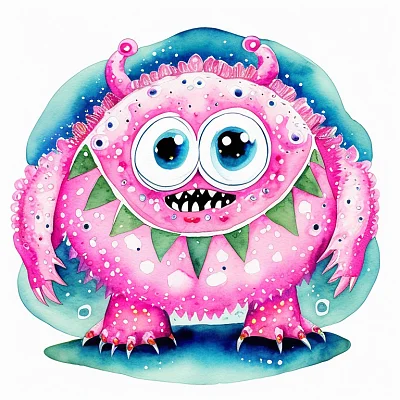 粉红色斑点水彩怪物插画