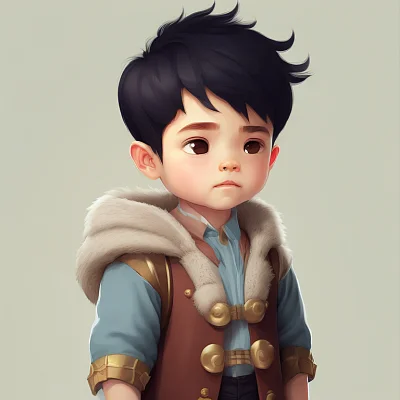 亚洲风格卡通小男孩艺术插图