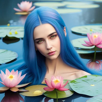 蓝发女士水中肖像