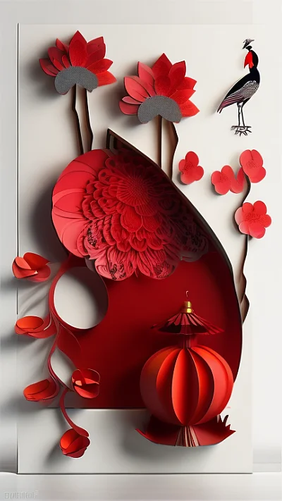 3D剪纸中国新年壁挂