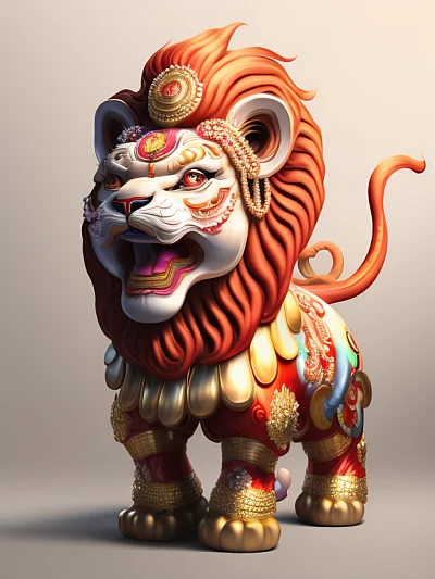 中国传统文化舞狮逼真特写