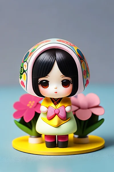 温馨漫画风格3D女孩盲盒设计