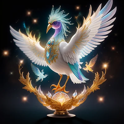 彩虹色玻璃鸟戏剧性灯光摄影