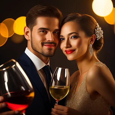 浪漫婚礼葡萄酒情侣照
