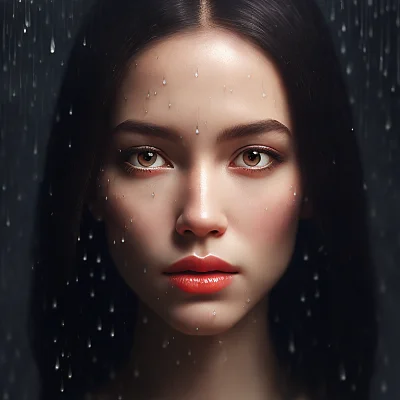 黑发女子雨中凝视镜头