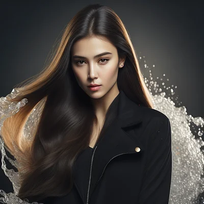 湿发女子黑色夹克水滴镜头