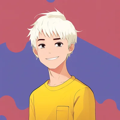 可爱动漫男孩黄色衬衫微笑特写