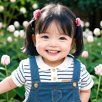 亚洲幼儿可爱肖像花园中