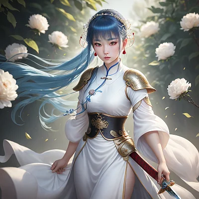 蓝色头发修仙女子动漫形象