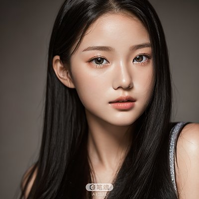 青春靓丽黑色长发少女肖像