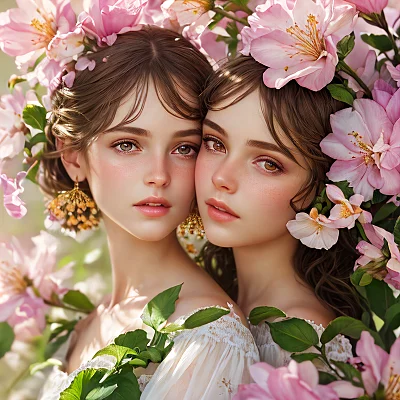 花丛中少女高清纹理皮肤