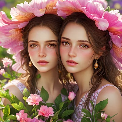 花丛中的少女高清摄影