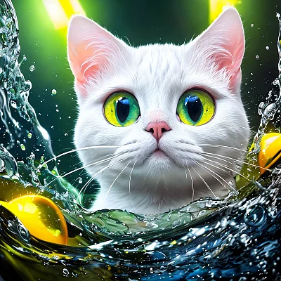 卡通猫大眼睛创意墨水画