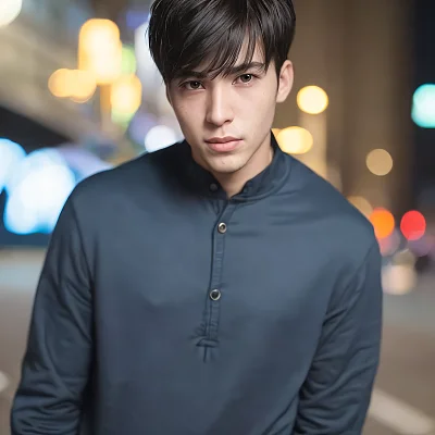 休闲装年轻男子城市夜景肖像