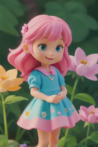 水彩风格儿童插画室外花丛小女孩