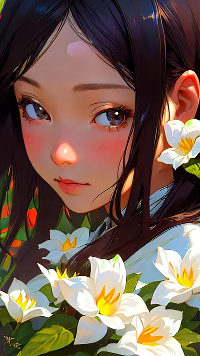20岁女孩花丛绘画创意作品