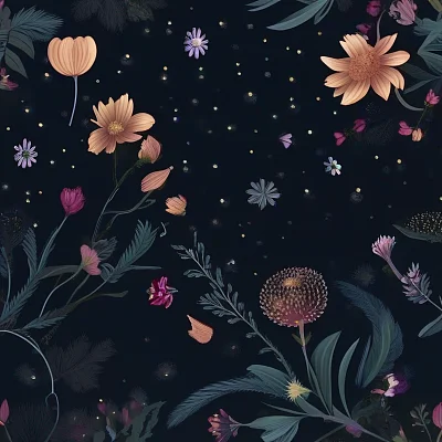梦幻新月夜空下的植物花朵