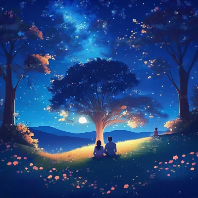 星空下的浪漫树下约会