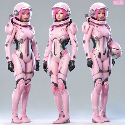 粉红色头发女孩太空服独奏