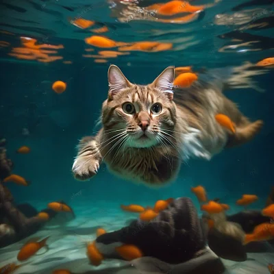 水下视角猫咪游泳