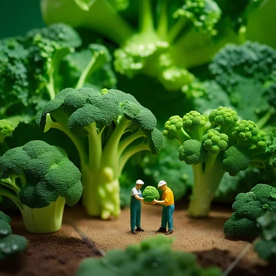 微型食物摄影中的巨型西兰花采摘