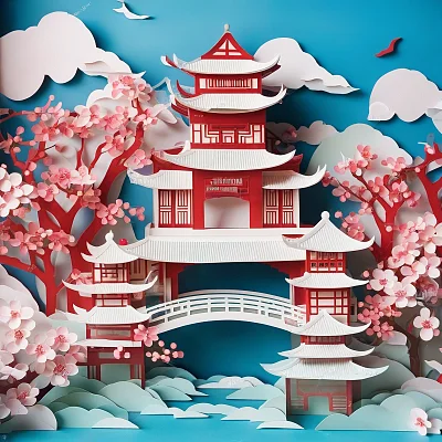 中国寺庙与梅花花园