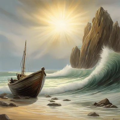 热带海滩油画艺术
