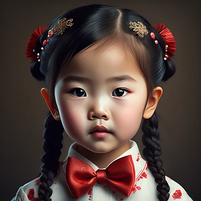 中国小女孩辫子蝴蝶结可爱形象