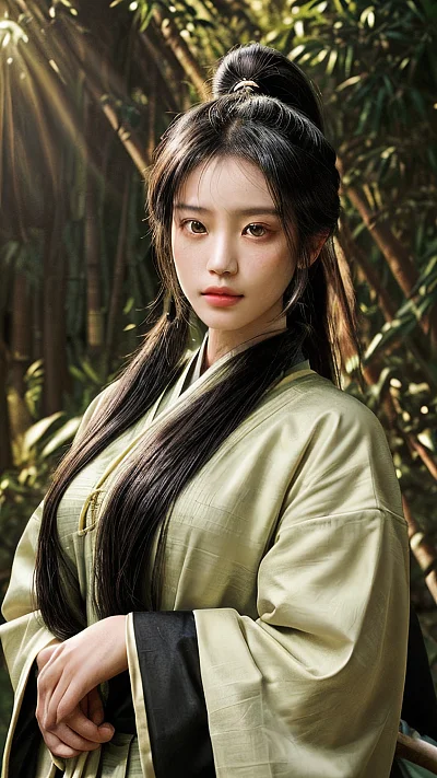 古装女性竹林意境 