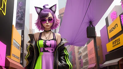 时尚猫耳少女街头风尚展示