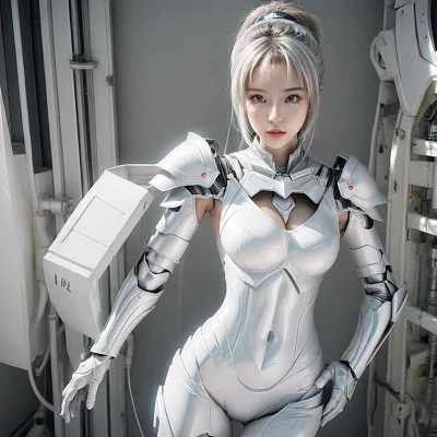 性感美女白色机甲半身像