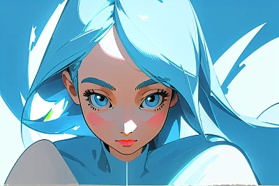 浅蓝色调女士使用电脑插图
