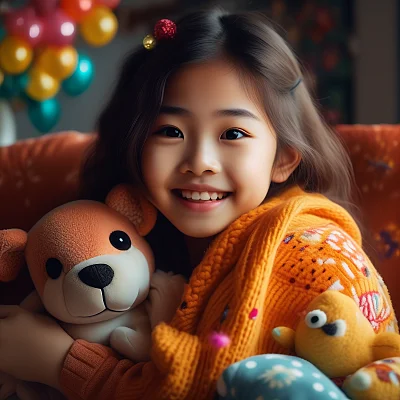 甜美小女孩温馨客厅场景
