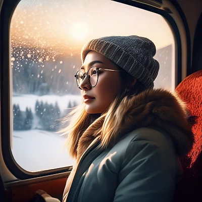冬日火车旅行中的宁静雪景