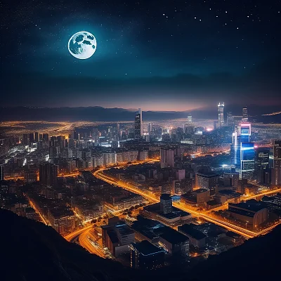 山顶俯瞰城市夜景灯光秀