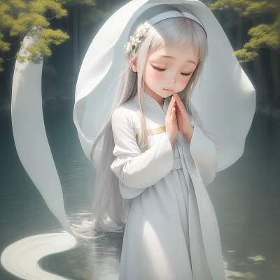 闭目祈祷的纯白少女动漫插画