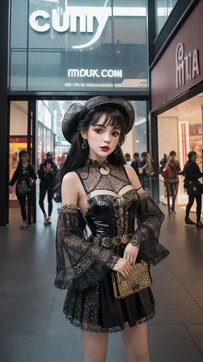 复古与现代融合的洋娃娃装女孩
