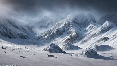 暴风雪中的雪山壮丽景观