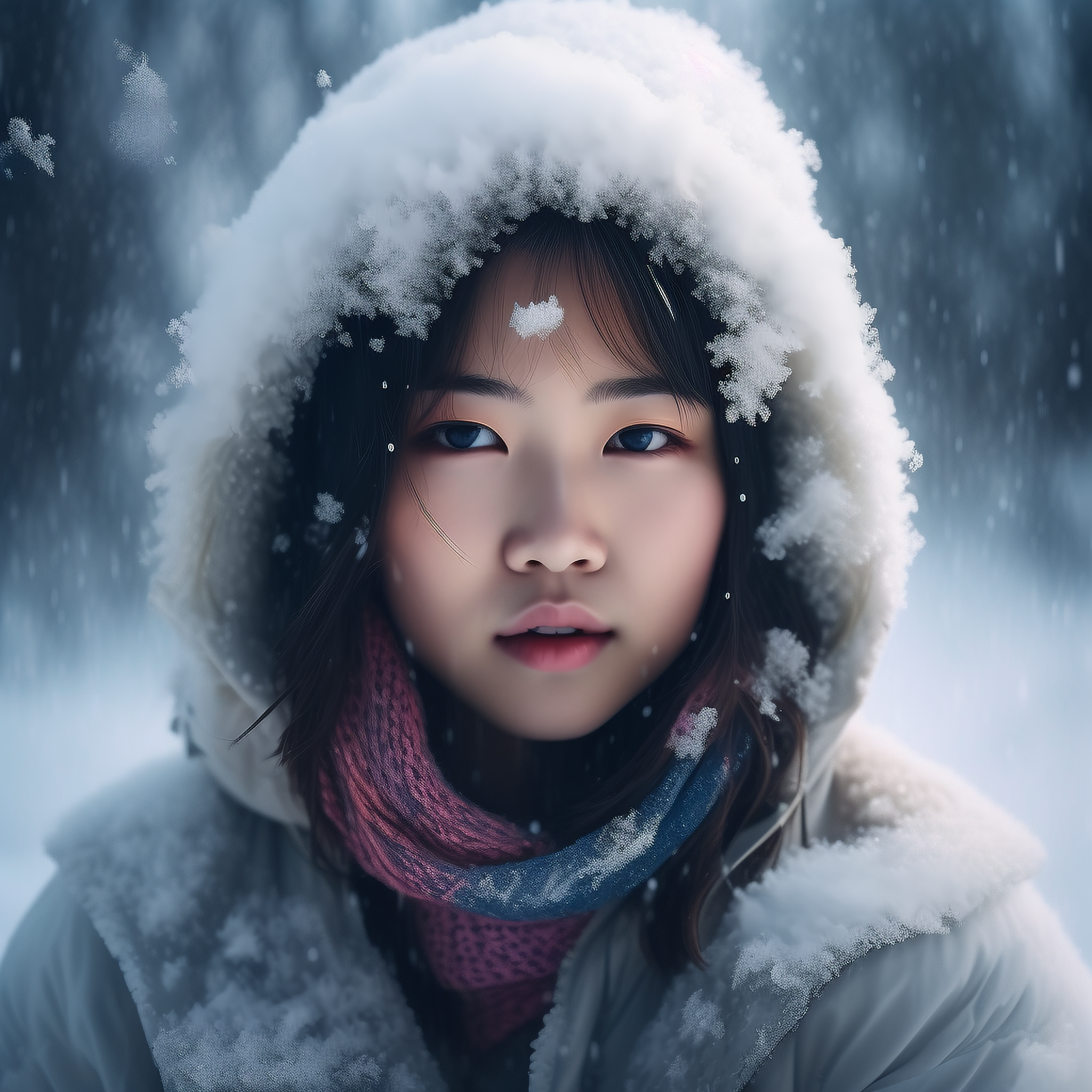 雪地中昏倒的单薄少女数字绘画