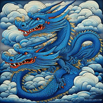超现实主义蓝龙云朵艺术