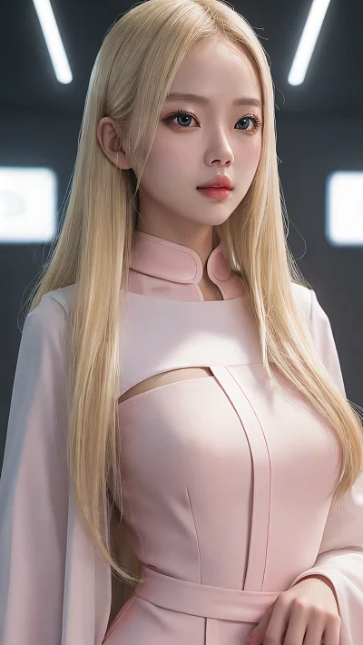 金色短发女孩科技风AI艺术