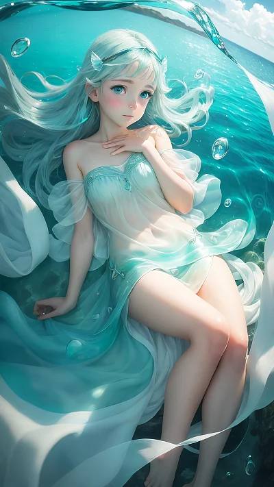 温柔眼眸蓝绿海景