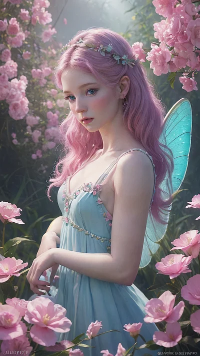 浅红色淡蓝色拼贴画浪漫仙女