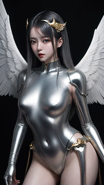 金色翅膀女模特细致设计