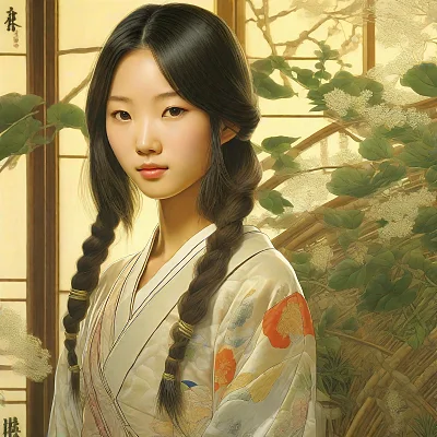宫崎骏风少女绘画 