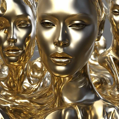 数字女性金银3D渲染超现实风格