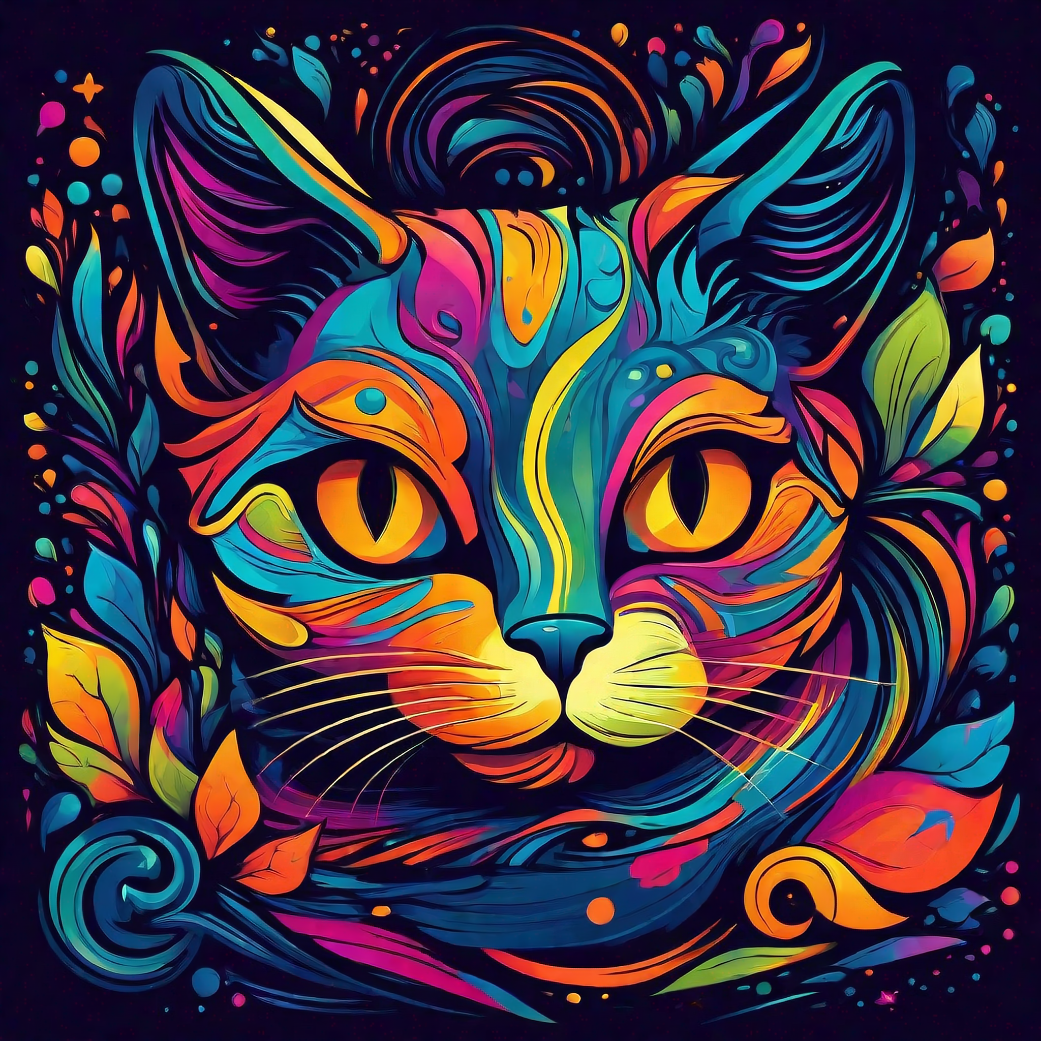 彩色矢量插画猫咪标志设计