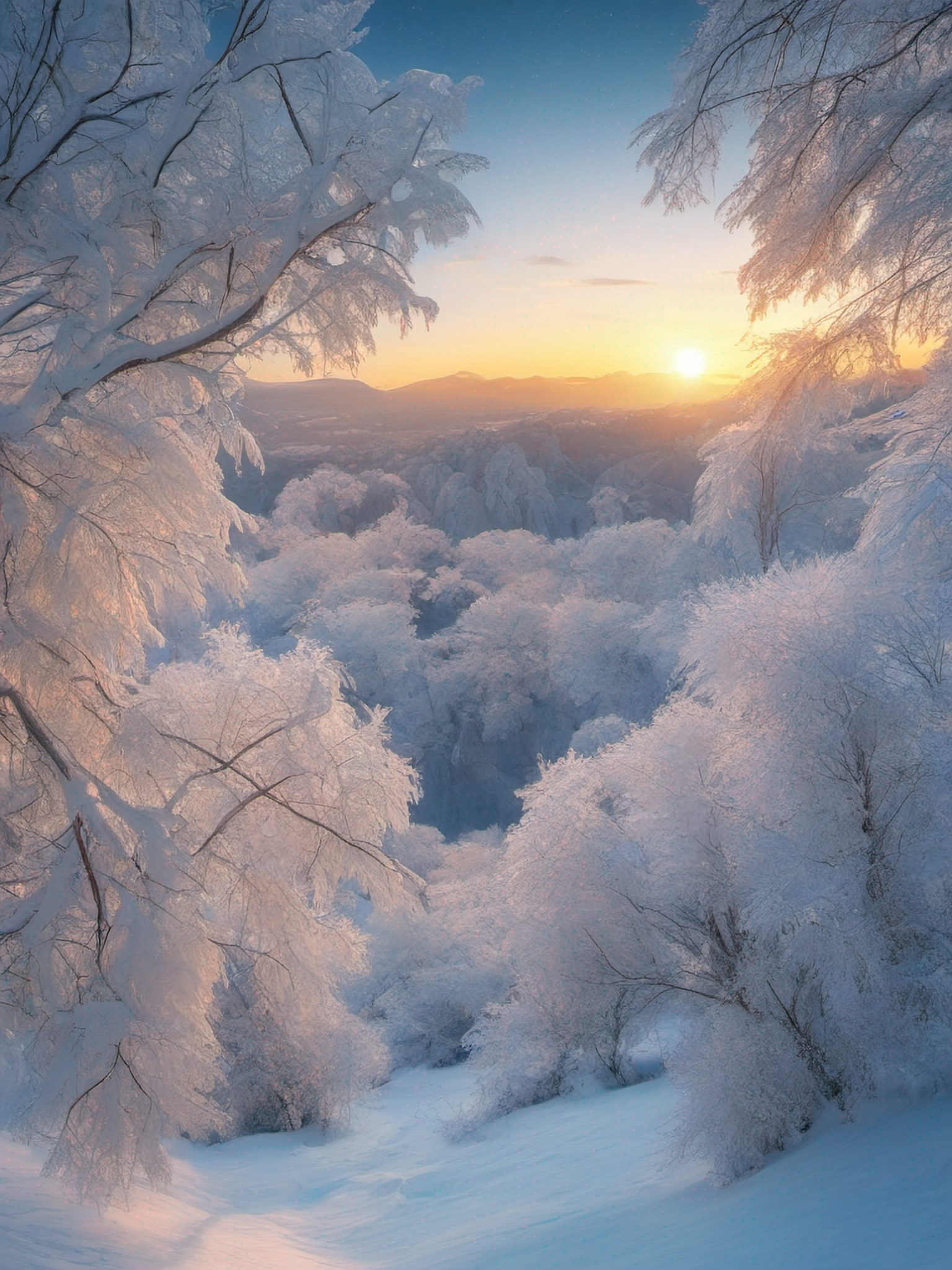 绝美高原冰雪黄昏特写风景